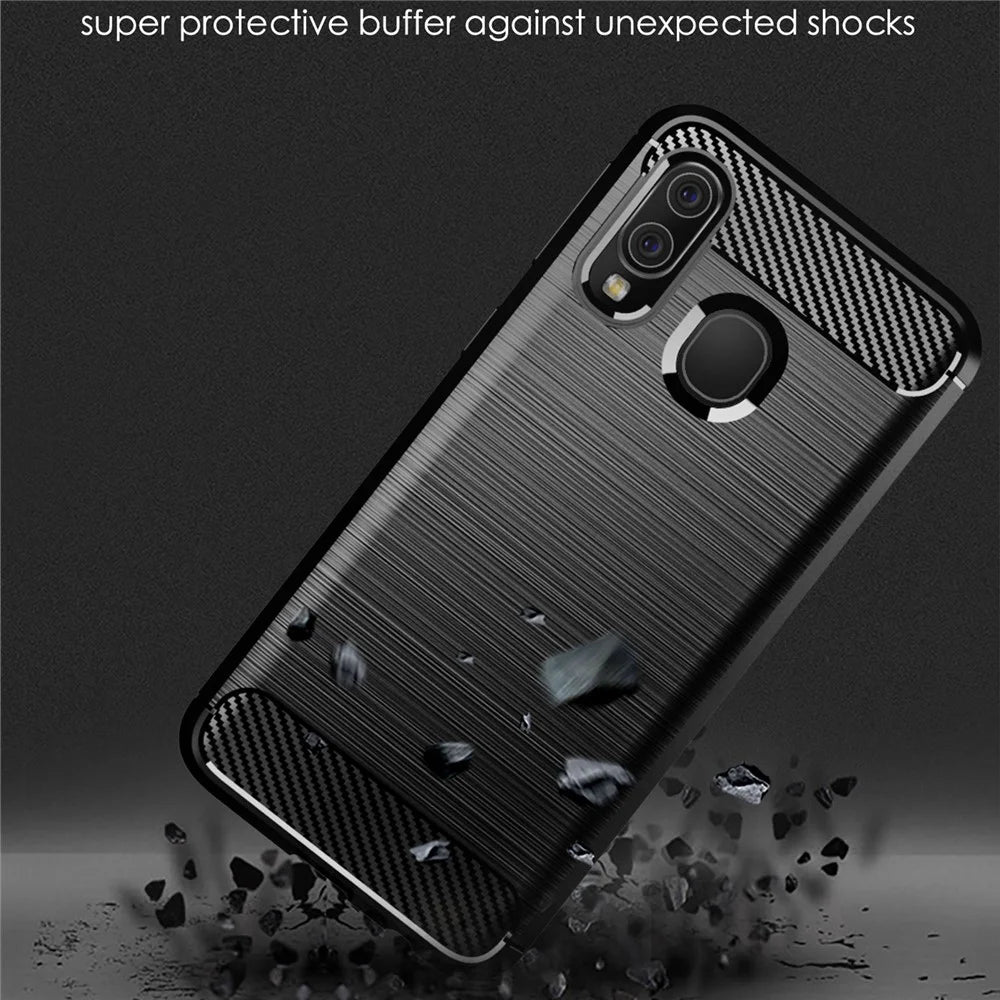 1.8mm Heat Dissipation TPU Case Ultra Thin Scratch-Resistant Carbon Fiber Texture Brushed Surface Phone Cover for Samsung Galaxy A40 - Black - 5