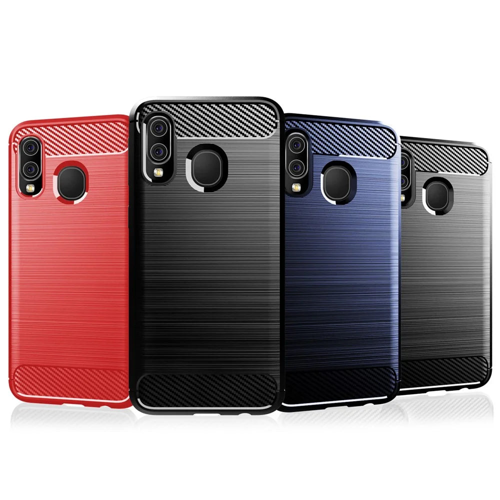 1.8mm Heat Dissipation TPU Case Ultra Thin Scratch-Resistant Carbon Fiber Texture Brushed Surface Phone Cover for Samsung Galaxy A40 - Black - 7