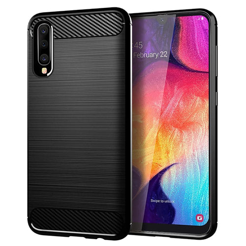 1.8mm Heat Dissipation TPU Case Super Slim Carbon Fiber Texture Scratch-Proof Brushed Surface Phone Cover for Samsung Galaxy A50/A50s/A30s - Black - 1