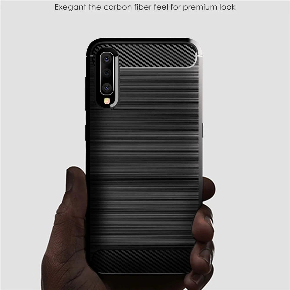 1.8mm Heat Dissipation TPU Case Super Slim Carbon Fiber Texture Scratch-Proof Brushed Surface Phone Cover for Samsung Galaxy A50/A50s/A30s - Black - 2