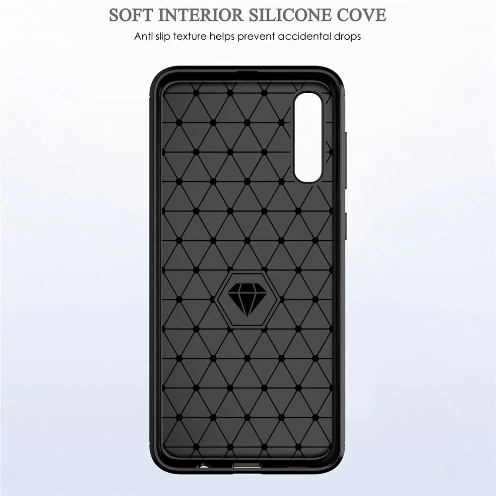 1.8mm Heat Dissipation TPU Case Super Slim Carbon Fiber Texture Scratch-Proof Brushed Surface Phone Cover for Samsung Galaxy A50/A50s/A30s - Black - 4