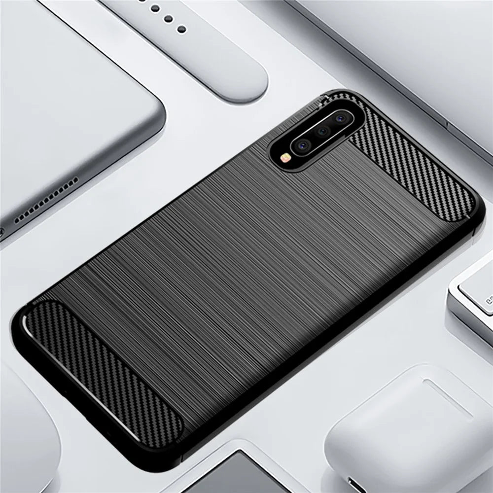 1.8mm Heat Dissipation TPU Case Super Slim Carbon Fiber Texture Scratch-Proof Brushed Surface Phone Cover for Samsung Galaxy A50/A50s/A30s - Black - 6