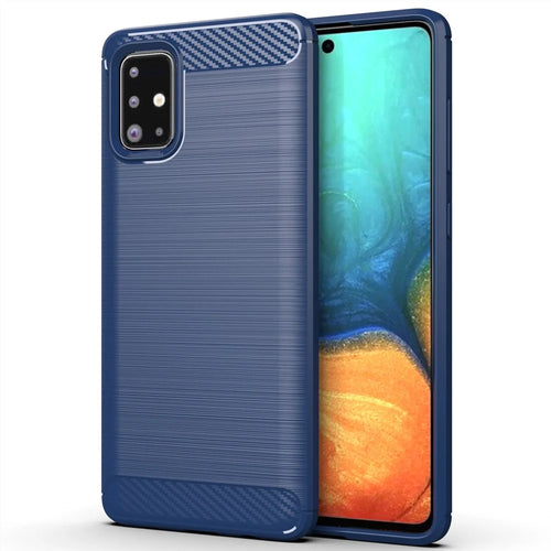 1.8mm Heat Dissipation TPU Case Full Brushed Surface Coverage Carbon Fiber Texture Phone Cover for Samsung Galaxy A71 4G SM-A715 - Blue - 1