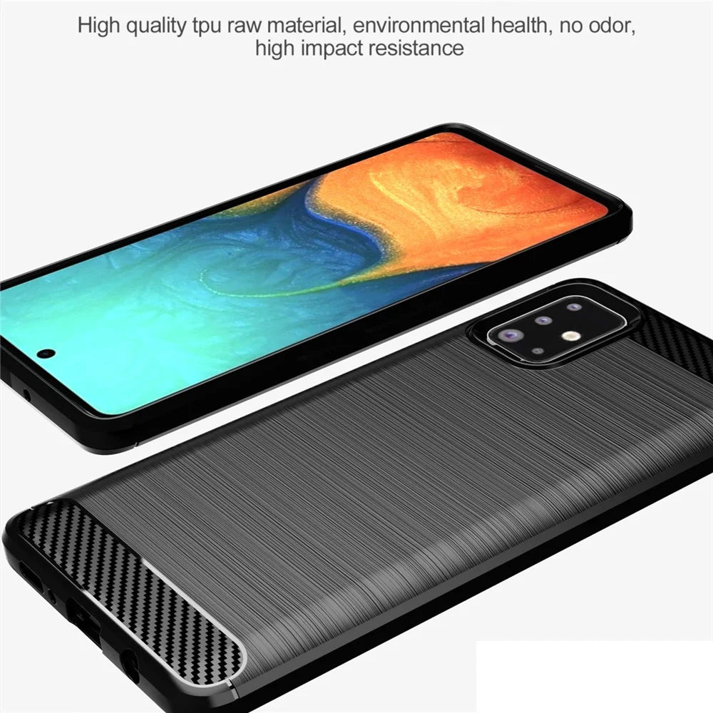 1.8mm Heat Dissipation TPU Case Full Brushed Surface Coverage Carbon Fiber Texture Phone Cover for Samsung Galaxy A71 4G SM-A715 - Blue - 3
