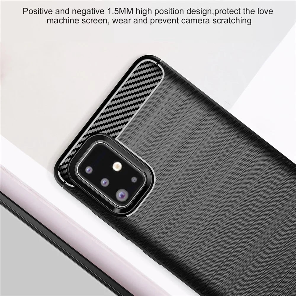 1.8mm Heat Dissipation TPU Case Full Brushed Surface Coverage Carbon Fiber Texture Phone Cover for Samsung Galaxy A71 4G SM-A715 - Blue - 4