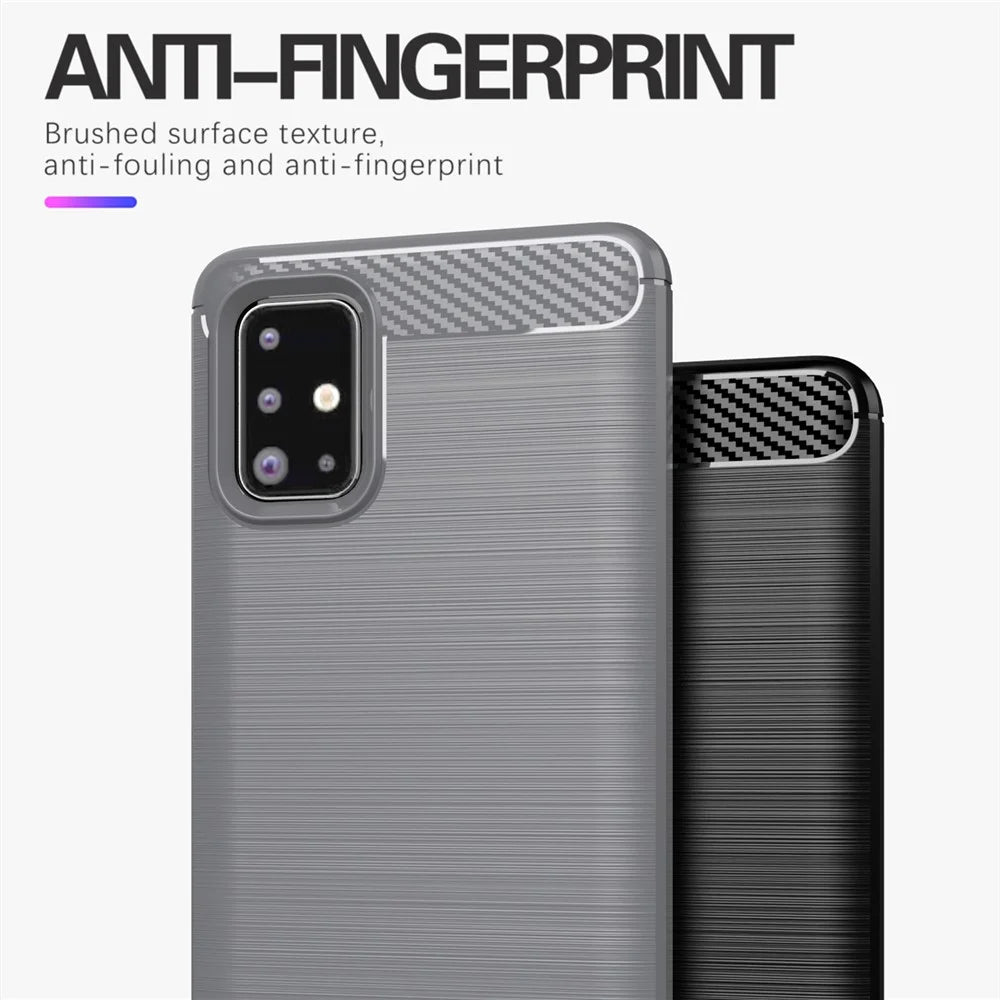 1.8mm Heat Dissipation TPU Case Full Brushed Surface Coverage Carbon Fiber Texture Phone Cover for Samsung Galaxy A71 4G SM-A715 - Blue - 5