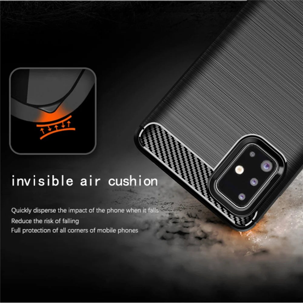 1.8mm Heat Dissipation TPU Case Full Brushed Surface Coverage Carbon Fiber Texture Phone Cover for Samsung Galaxy A71 4G SM-A715 - Blue - 7
