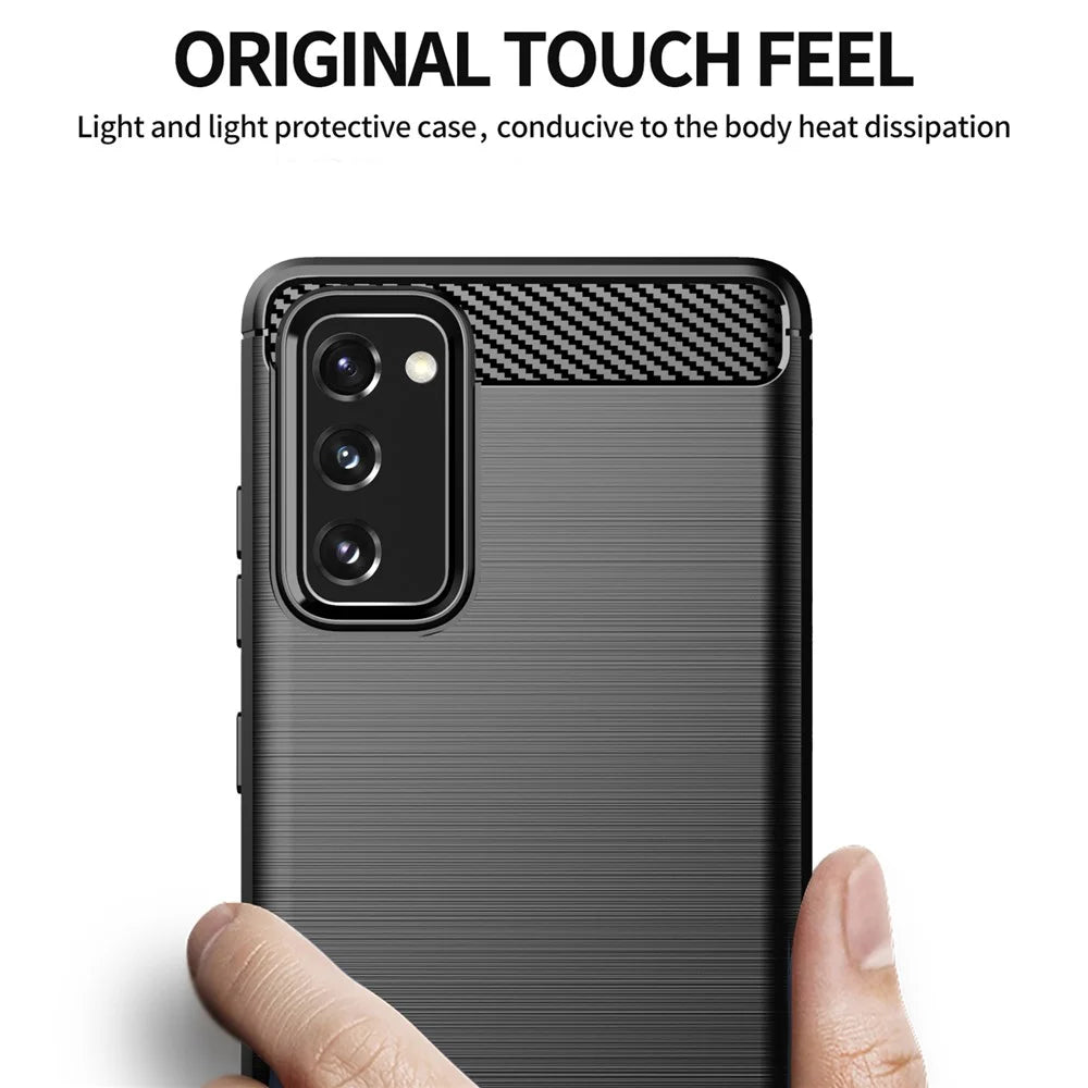 1.8mm Heat Dissipation TPU Case Carbon Fiber Texture Built-In Invisible Air Cushions Brushed Surface Phone Cover for Samsung Galaxy S20 FE 2022/S20 FE/S20 FE 5G/S20 Fan Edition/S20 Fan Edition 5G/S20 Lite - Black - 2