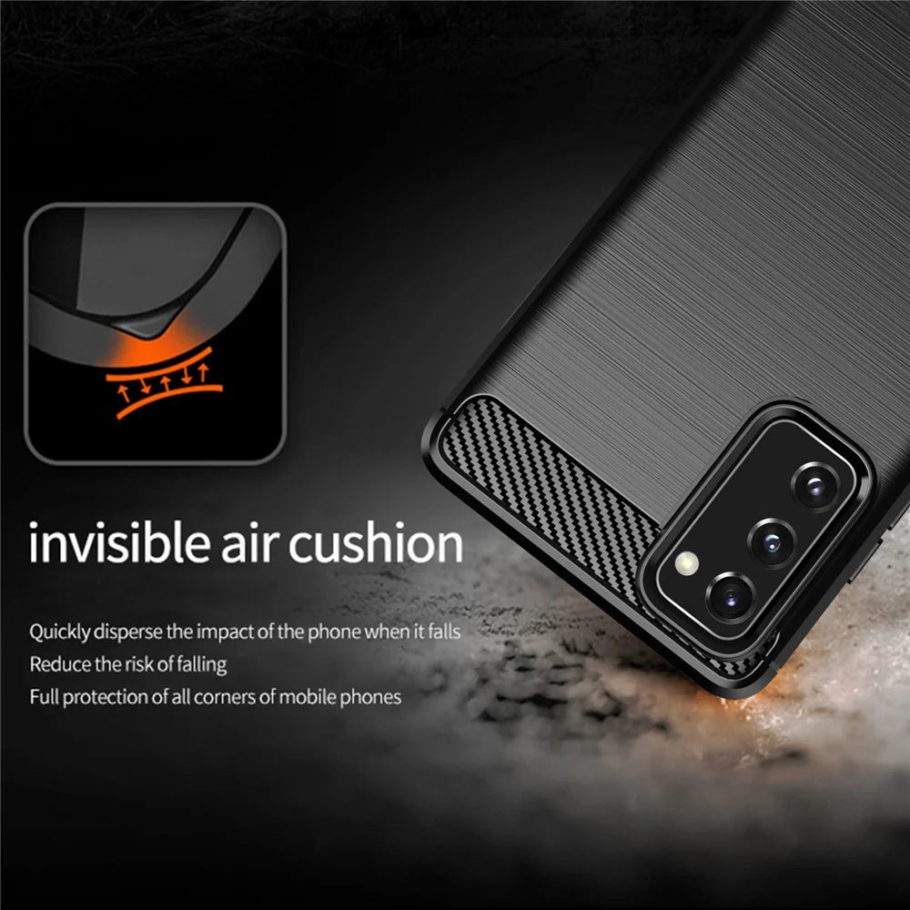 1.8mm Heat Dissipation TPU Case Carbon Fiber Texture Built-In Invisible Air Cushions Brushed Surface Phone Cover for Samsung Galaxy S20 FE 2022/S20 FE/S20 FE 5G/S20 Fan Edition/S20 Fan Edition 5G/S20 Lite - Black - 7