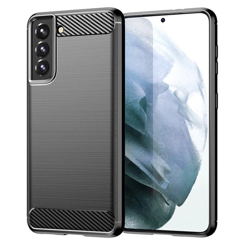 1.8mm Heat Dissipation TPU Case Anti-Scratch Anti-Fall Carbon Fiber Texture Phone Cover with Brushed Surface for Samsung Galaxy S21 4G/5G - Black - 1