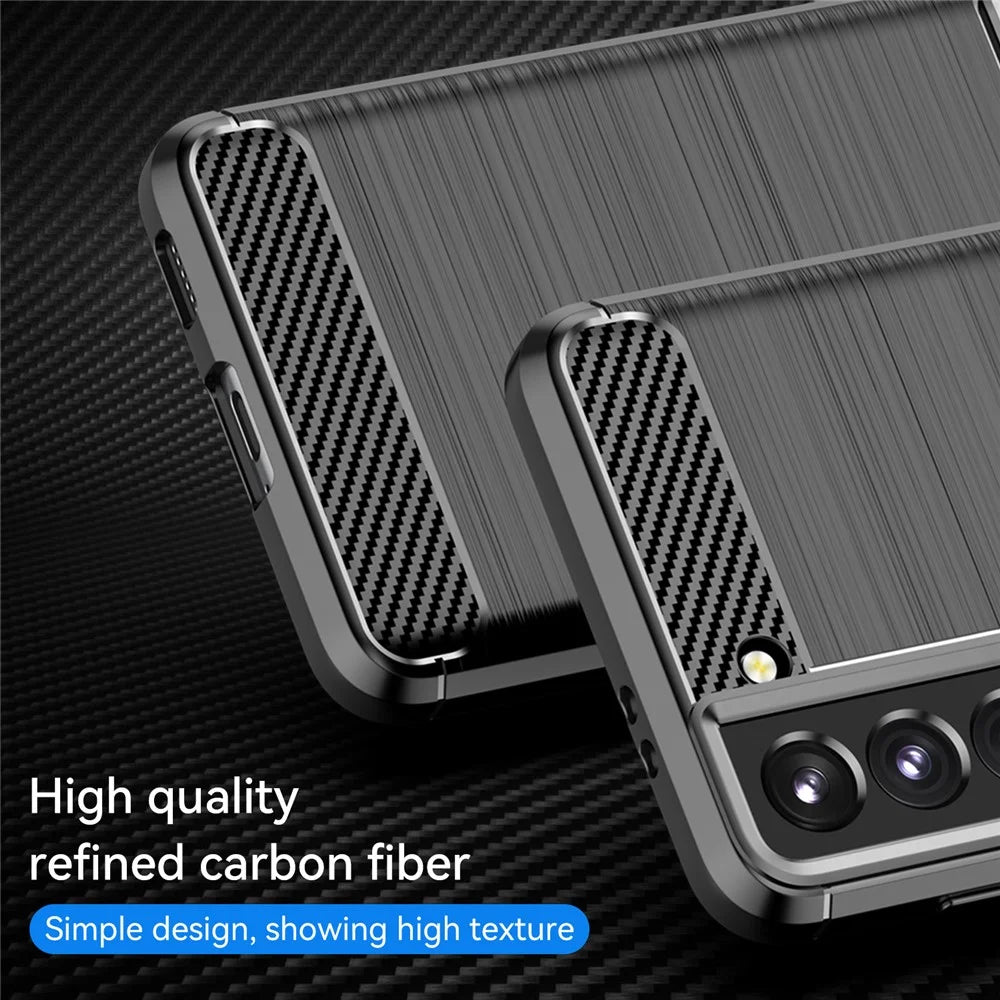 1.8mm Heat Dissipation TPU Case Anti-Scratch Anti-Fall Carbon Fiber Texture Phone Cover with Brushed Surface for Samsung Galaxy S21 4G/5G - Black - 2
