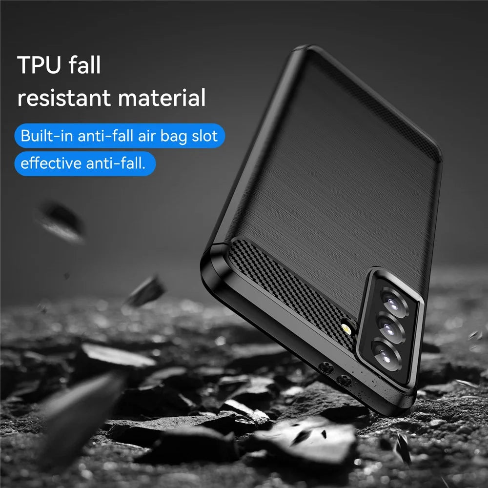 1.8mm Heat Dissipation TPU Case Anti-Scratch Anti-Fall Carbon Fiber Texture Phone Cover with Brushed Surface for Samsung Galaxy S21 4G/5G - Black - 5