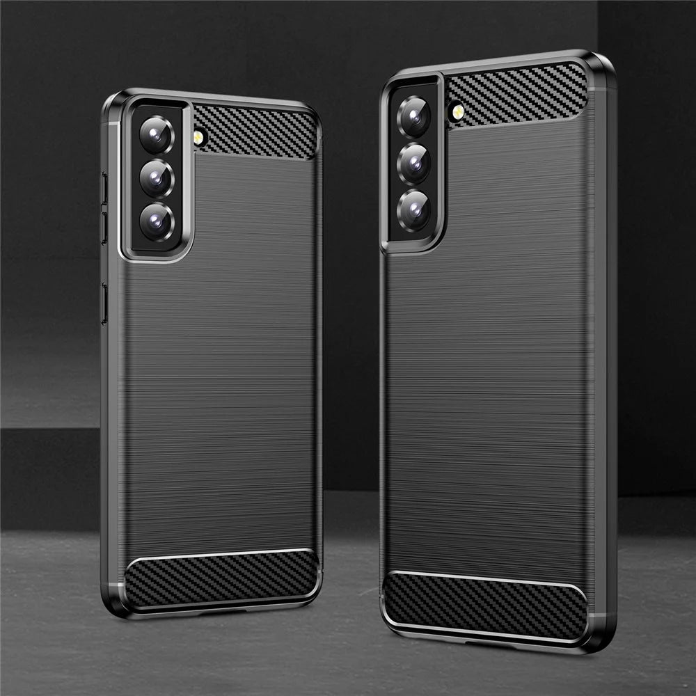 1.8mm Heat Dissipation TPU Case Anti-Scratch Anti-Fall Carbon Fiber Texture Phone Cover with Brushed Surface for Samsung Galaxy S21 4G/5G - Black - 6
