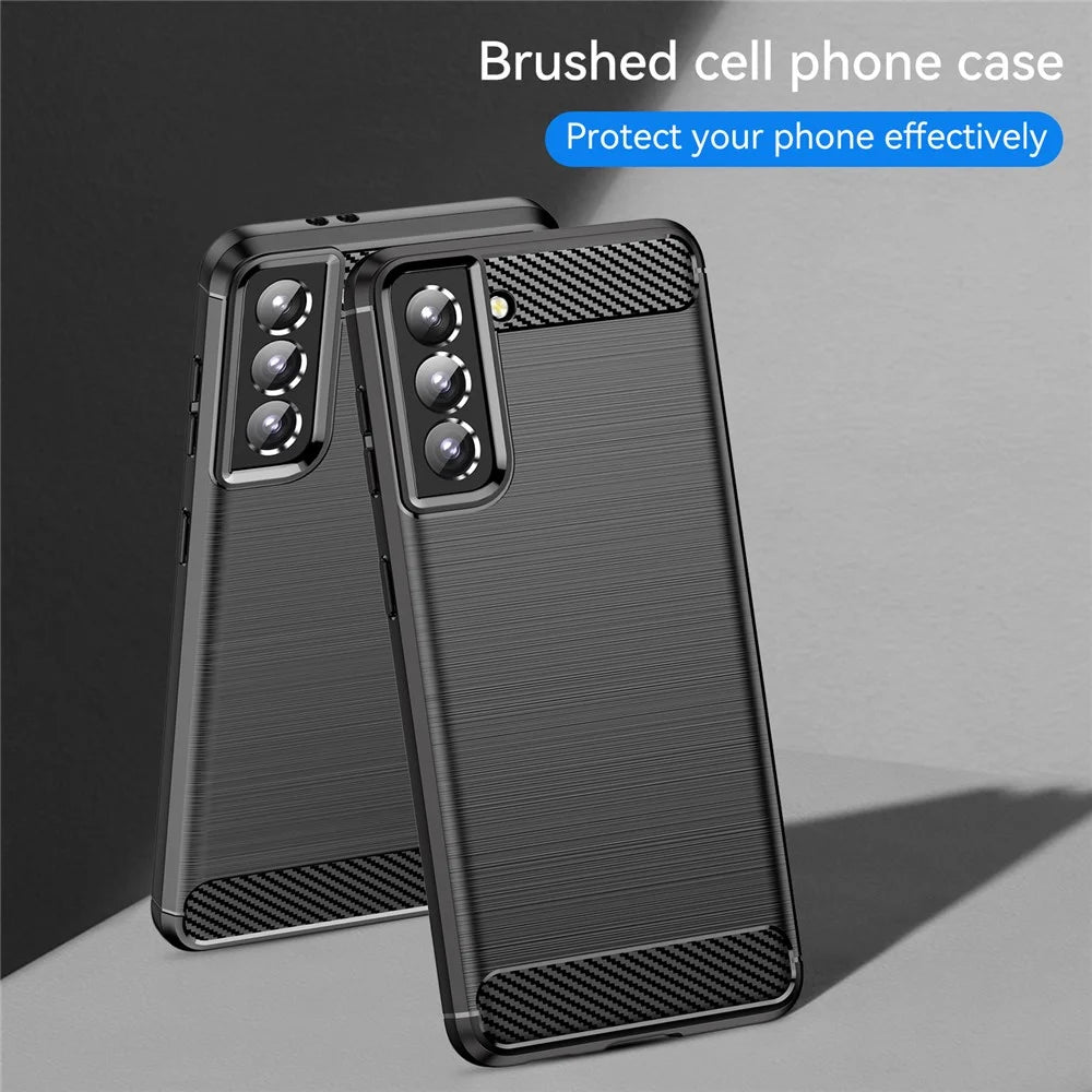 1.8mm Heat Dissipation TPU Case Anti-Scratch Anti-Fall Carbon Fiber Texture Phone Cover with Brushed Surface for Samsung Galaxy S21 4G/5G - Black - 7