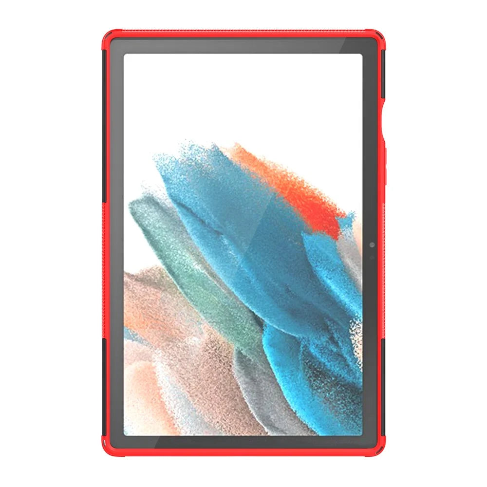 For Samsung Galaxy Tab A8 10.5 (2021) / A8 10.5 (2022) Tire Texture Heavy Duty Hybrid Hard PC Soft TPU Impact Resistant Cover with Folding Kickstand - Red - 4