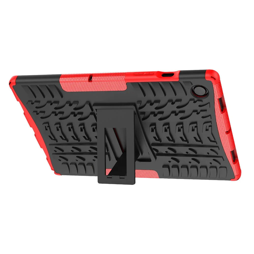 For Samsung Galaxy Tab A8 10.5 (2021) / A8 10.5 (2022) Tire Texture Heavy Duty Hybrid Hard PC Soft TPU Impact Resistant Cover with Folding Kickstand - Red - 5