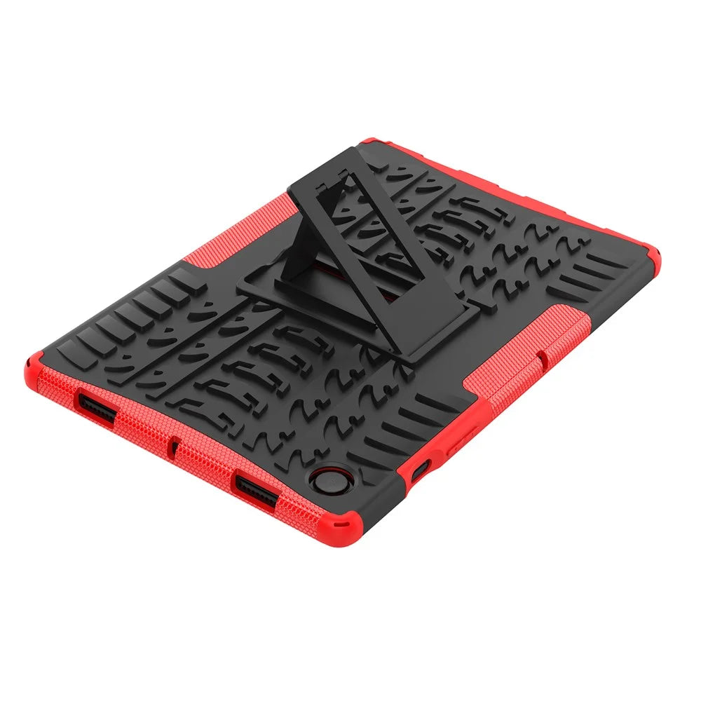 For Samsung Galaxy Tab A8 10.5 (2021) / A8 10.5 (2022) Tire Texture Heavy Duty Hybrid Hard PC Soft TPU Impact Resistant Cover with Folding Kickstand - Red - 6