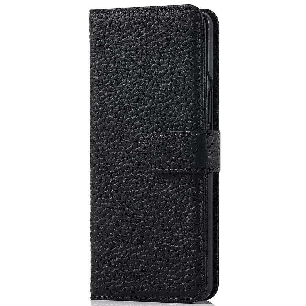 Stand Wallet Design Litchi Texture Genuine Leather + PC Phone Case Cover with Detachable Pen Slot for Samsung Galaxy Z Fold3 5G - Black - 2