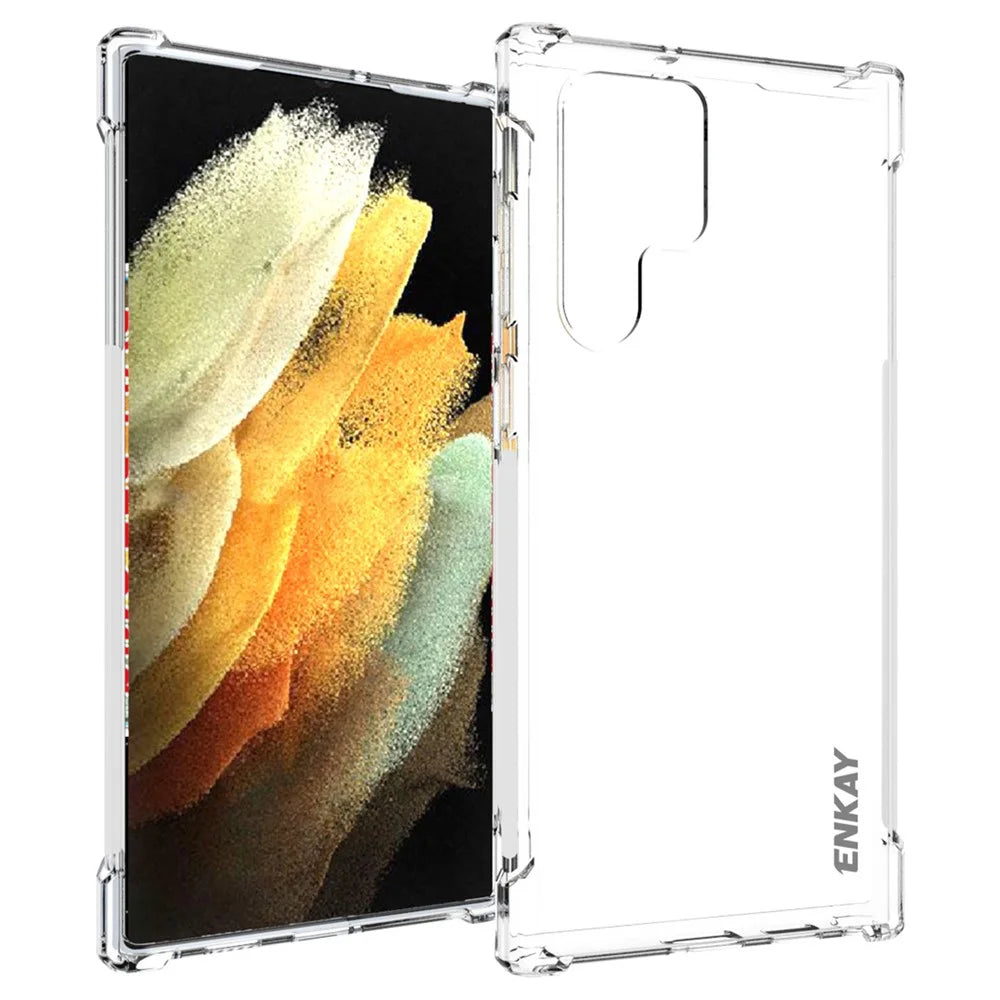 ENKAY HAT PRINCE Shock-absorbing Corners Transparent TPU Phone Case with Anti-slip Side Edge for Samsung Galaxy S22 Ultra 5G - 1