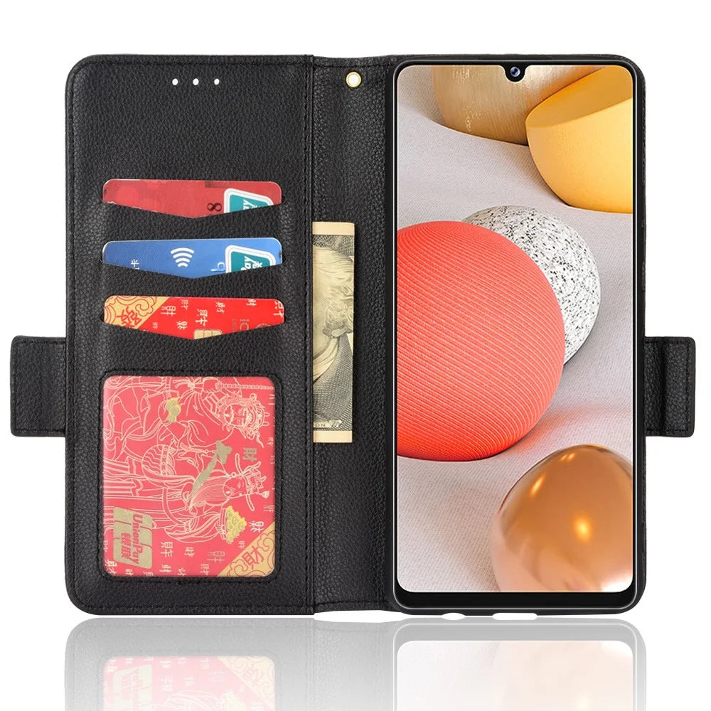 Litchi Texture PU Leather Protective Cover All-round Shockproof Stand Wallet Phone Case for Samsung Galaxy A42 5G/M42 5G - Black - 4