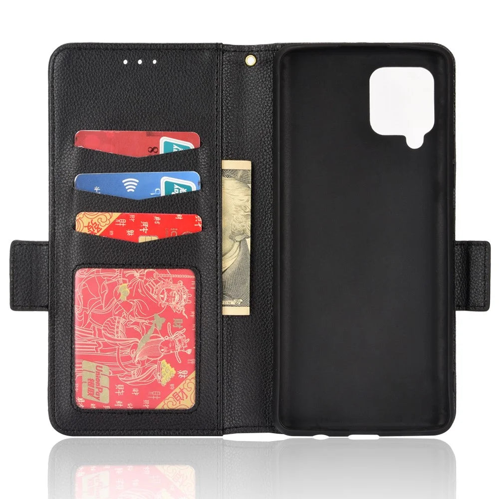 Litchi Texture PU Leather Protective Cover All-round Shockproof Stand Wallet Phone Case for Samsung Galaxy A42 5G/M42 5G - Black - 5