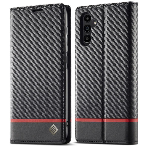 LC.IMEEKE Carbon Fiber Texture Wallet Stand Design PU Leather Phone Case Cover for Samsung Galaxy A13 5G / A04s 4G (164.7mm) - Horizontal Stripe - 1