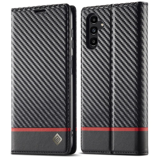 LC.IMEEKE Carbon Fiber Texture Wallet Stand Design PU Leather Phone Case Cover for Samsung Galaxy A13 5G / A04s 4G (164.7mm) - Horizontal Stripe - 1