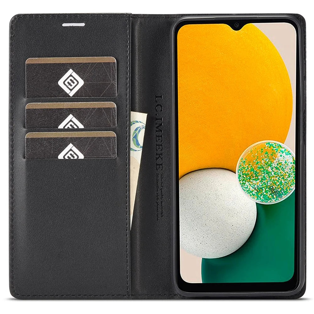 LC.IMEEKE Carbon Fiber Texture Wallet Stand Design PU Leather Phone Case Cover for Samsung Galaxy A13 5G / A04s 4G (164.7mm) - Horizontal Stripe - 5