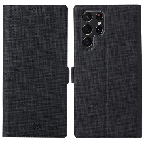 VILI K Series Magnetic Closure Drop-proof Stand Wallet Leather Mobile Phone Case Shell for Samsung Galaxy S22 Ultra 5G - Black - 1