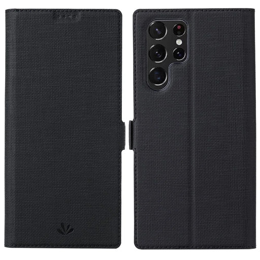 VILI K Series Magnetic Closure Drop-proof Stand Wallet Leather Mobile Phone Case Shell for Samsung Galaxy S22 Ultra 5G - Black - 1