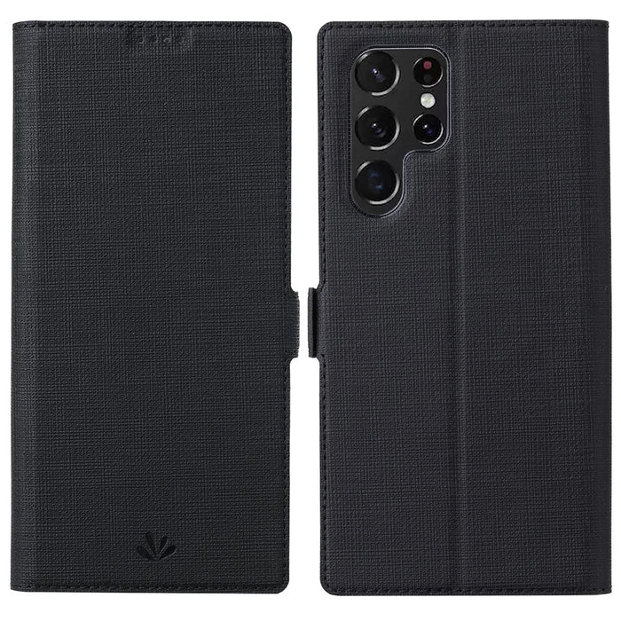 VILI K Series Magnetic Closure Drop-proof Stand Wallet Leather Mobile Phone Case Shell for Samsung Galaxy S22 Ultra 5G - Black - 1