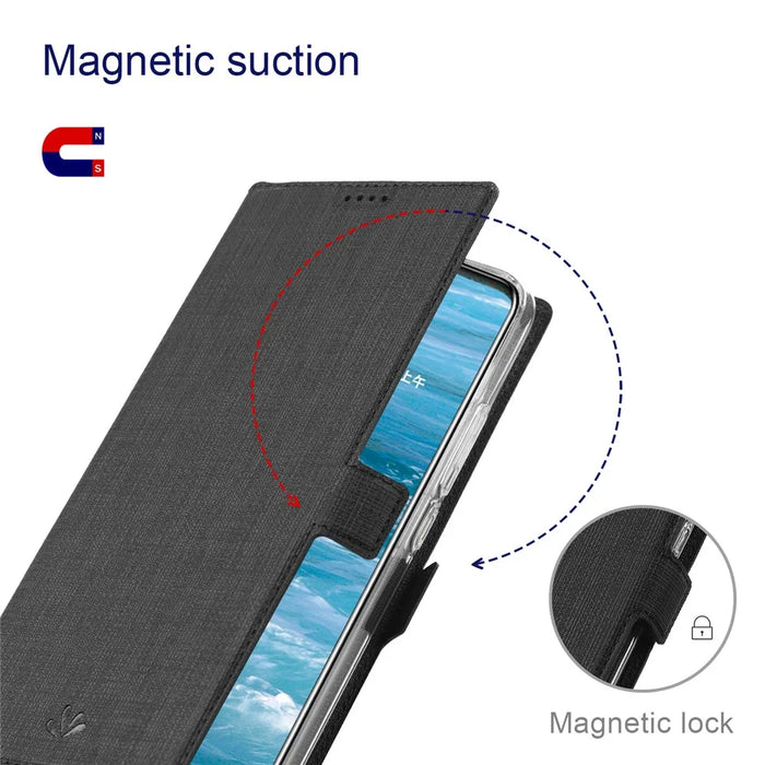 VILI K Series Magnetic Closure Drop-proof Stand Wallet Leather Mobile Phone Case Shell for Samsung Galaxy S22 Ultra 5G - Black - 2