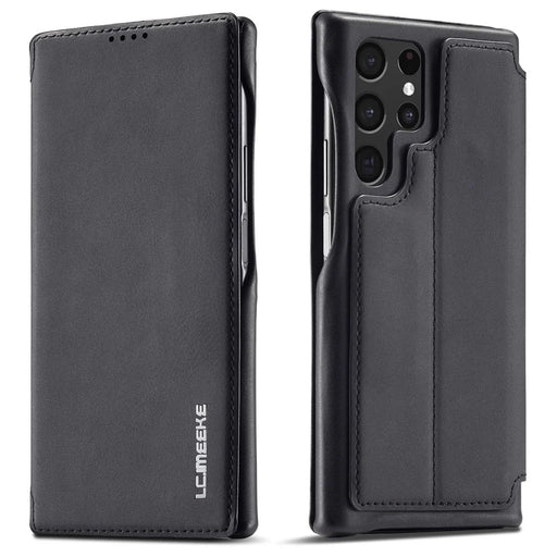 LC.IMEEKE Magnetic Aut Closing Leather Stand Case Cover with Card Slot for Samsung Galaxy S22 Ultra 5G - Black - 1