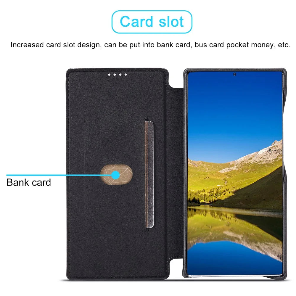 LC.IMEEKE Magnetic Aut Closing Leather Stand Case Cover with Card Slot for Samsung Galaxy S22 Ultra 5G - Black - 5