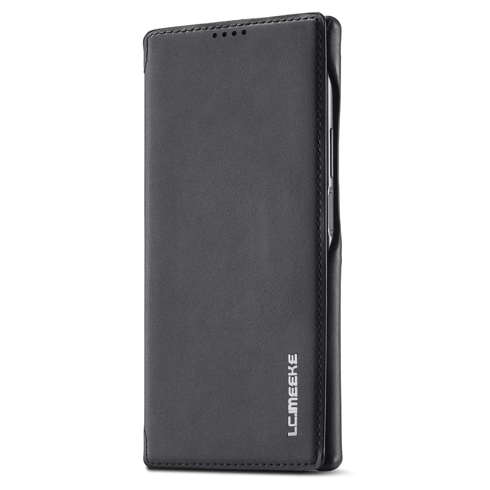 LC.IMEEKE Magnetic Aut Closing Leather Stand Case Cover with Card Slot for Samsung Galaxy S22 Ultra 5G - Black - 7