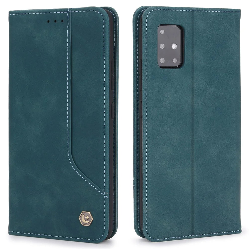 POLA 008 Series Retro Style Strong Magnetic Auto Closing PU Leather Stand Wallet Phone Case for Samsung Galaxy A71 5G SM-A716 - Blue - 1