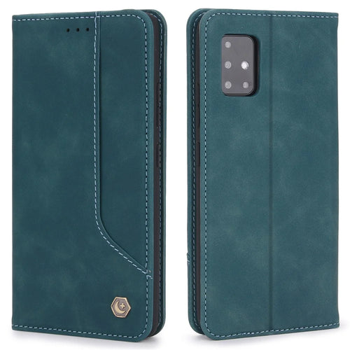 POLA 008 Series Retro Style Strong Magnetic Auto Closing PU Leather Stand Wallet Phone Case for Samsung Galaxy A71 5G SM-A716 - Blue - 1