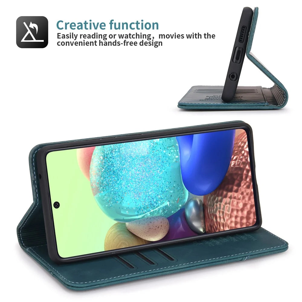 POLA 008 Series Retro Style Strong Magnetic Auto Closing PU Leather Stand Wallet Phone Case for Samsung Galaxy A71 5G SM-A716 - Blue - 4