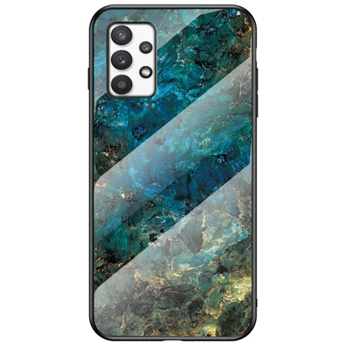 Tempered Glass + PC + TPU Hybrid Cover Fall Protection Marble Pattern Phone Case for Samsung Galaxy A53 5G - Emerald Marble - 1