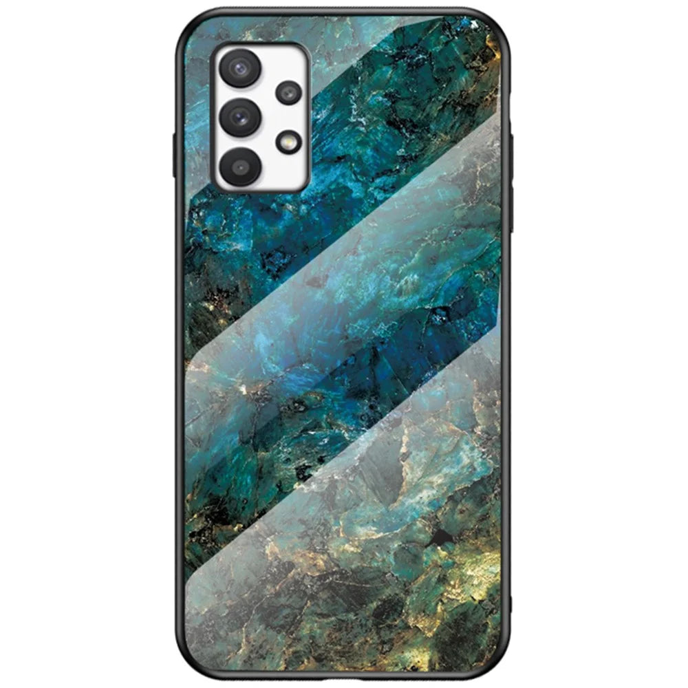 Tempered Glass + PC + TPU Well-protected Anti-scratch Marble Pattern Phone Case Shell for Samsung Galaxy A33 5G - Emerald Marble - 1