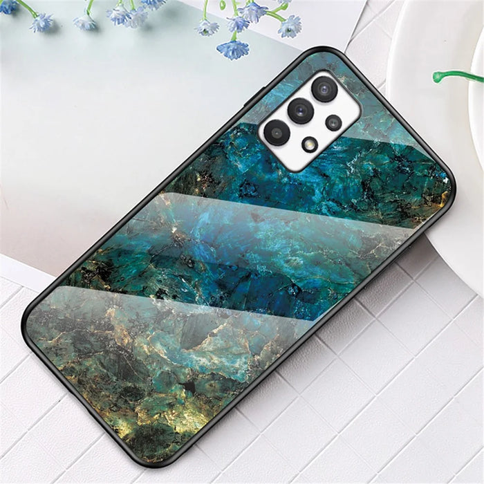 Tempered Glass + PC + TPU Well-protected Anti-scratch Marble Pattern Phone Case Shell for Samsung Galaxy A33 5G - Emerald Marble - 2