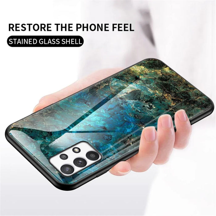 Tempered Glass + PC + TPU Well-protected Anti-scratch Marble Pattern Phone Case Shell for Samsung Galaxy A33 5G - Emerald Marble - 3