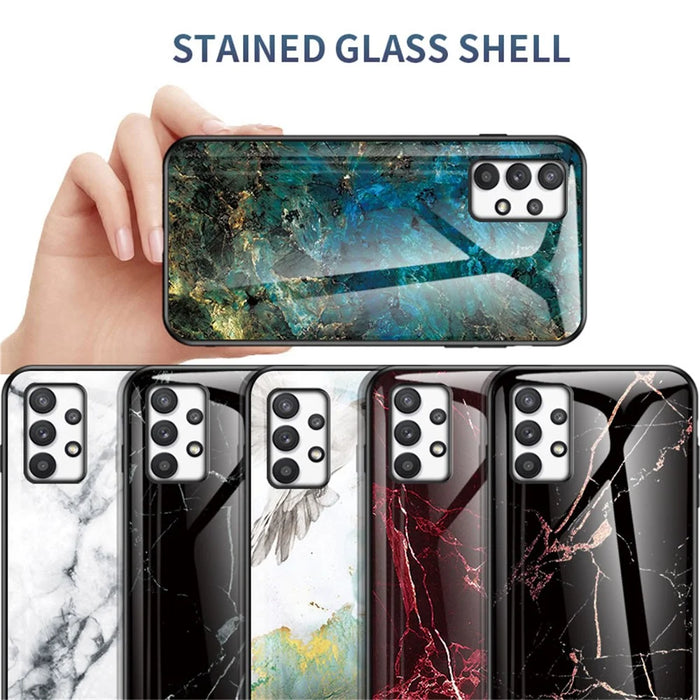 Tempered Glass + PC + TPU Well-protected Anti-scratch Marble Pattern Phone Case Shell for Samsung Galaxy A33 5G - Emerald Marble - 4