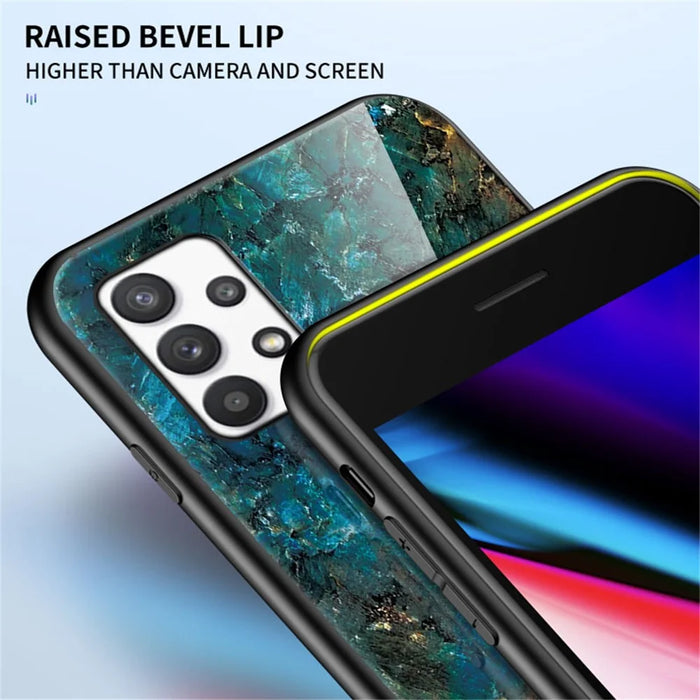 Tempered Glass + PC + TPU Well-protected Anti-scratch Marble Pattern Phone Case Shell for Samsung Galaxy A33 5G - Emerald Marble - 5