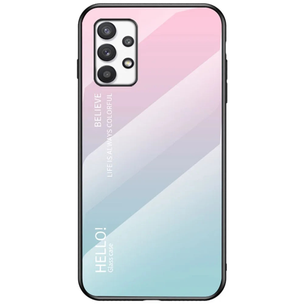 Gradient Color Anti-scratch Tempered Glass + PC + TPU Hybrid Phone Case Cover for Samsung Galaxy A53 5G - Gradient Pink Blue - 1