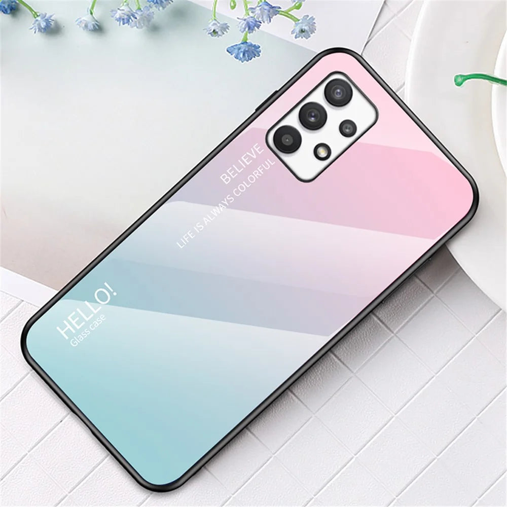 Gradient Color Anti-scratch Tempered Glass + PC + TPU Hybrid Phone Case Cover for Samsung Galaxy A53 5G - Gradient Pink Blue - 2