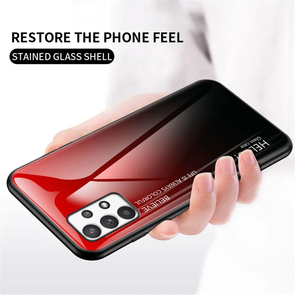Gradient Color Anti-scratch Tempered Glass + PC + TPU Hybrid Phone Case Cover for Samsung Galaxy A53 5G - Gradient Pink Blue - 5