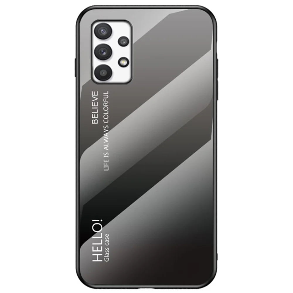 Gradient Color Tempered Glass + PC + TPU Shockproof Mobile Phone Case Cover for Samsung Galaxy A33 5G - Gradient Black Grey - 1