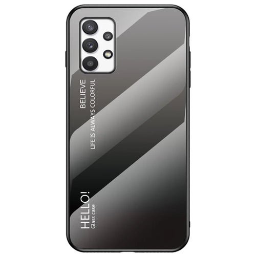 Gradient Color Tempered Glass + PC + TPU Shockproof Mobile Phone Case Cover for Samsung Galaxy A33 5G - Gradient Black Grey - 1