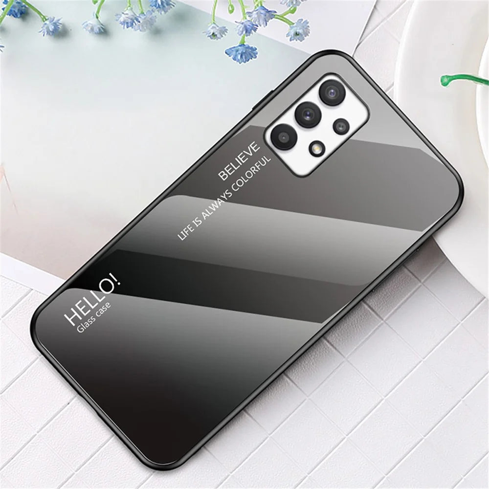 Gradient Color Tempered Glass + PC + TPU Shockproof Mobile Phone Case Cover for Samsung Galaxy A33 5G - Gradient Black Grey - 2